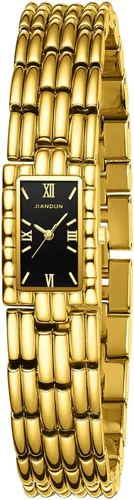 JIANDUN Reloj de pulsera clásico cuadrado vintage para mujer en tono dorado con correa ajustable, resistente al agua
