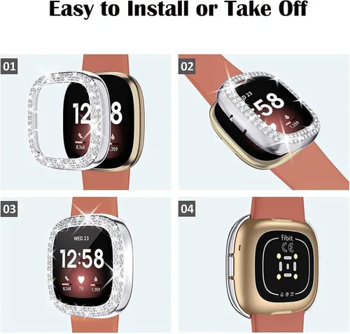 Miniatura 3 de Funda protectora brillante compatible con Fitbit Versa 3/Sense, marco de parachoques de diamantes de imitación de cristal brillante para mujer
