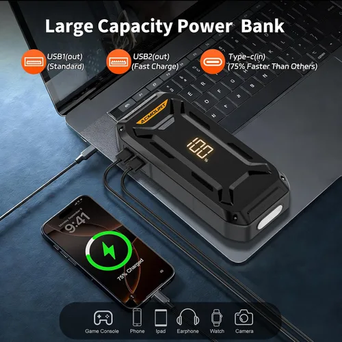 Miniatura 3 de Acmount P120 Arrancador de Batería de Coche Portátil, Arrancador de Puente de Coche de 6000A 12V con Caja de Salto (Todo Gas/10.0L Diésel), Pantalla