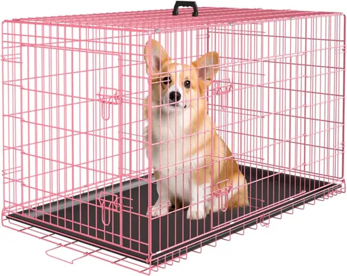 Miniatura 10 de PayLessHere Jaula grande para perros medianos y grandes, jaula de metal para perros de doble puerta, plegable, para interiores y exteriores