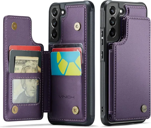 Miniatura 11 de Vinich Funda tipo cartera para Samsung Galaxy S22 Plus con tarjetero y ranuras de crédito con bloqueo RFID, función atril, a prueba de golpes