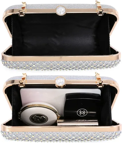 Miniatura 5 de Dasein Bolso de mano con diamantes de imitación para mujer, bolsa de noche brillante con cierre de cristal para fiesta formal de graduación, boda
