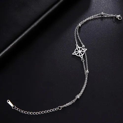 Miniatura 5 de Pulsera de nudo de brujas para mujer, de acero inoxidable, nudo celta con símbolo Wiccano, pulsera en capas, dije único, pulsera ajustable de doble