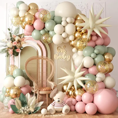 Miniatura 13 de Kit de Arco de Guirnalda de Globos de Género, Globos Rosa Polvoriento y Azul Arena Blanca, Globo Bohemio Rosa Nude para Tema Neutro Baby Shower