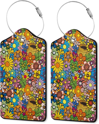 Miniatura 57 de Juego de 2 etiquetas de cuero para equipaje con diseño de mariposas y loto, cubierta de privacidad, etiqueta de maleta con lazo de acero inoxidable