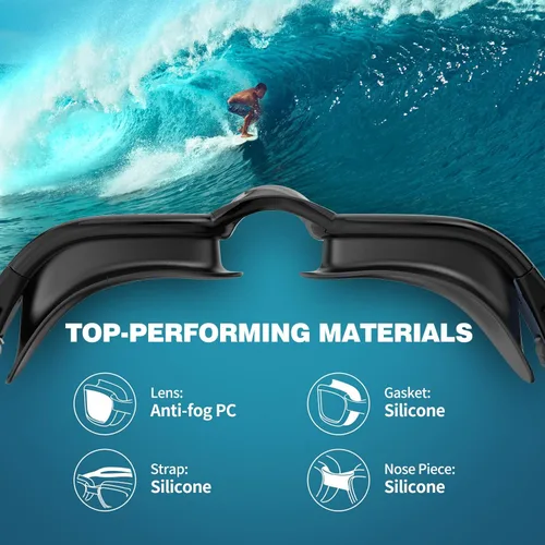 Miniatura 7 de Robee Gafas de natación, gafas de natación polarizadas para adultos, para hombres, mujeres y jóvenes, gafas de piscina de agua Azul Hawaii + Gorra