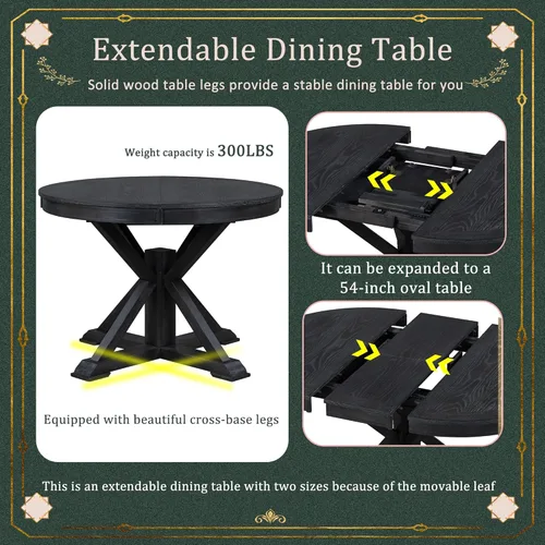 Miniatura 7 de Harper & Bright Designs TREXM - Juego de mesa de comedor de estilo retro funcional con mesa extensible y 4 sillas tapizadas para comedor y sala