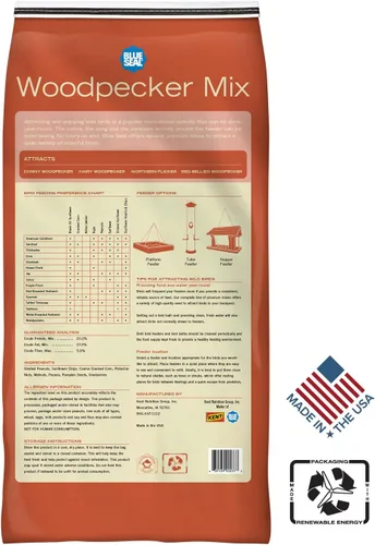 Blue Seal Woodpecker Mix - Semillas de aves silvestres | Mezcla premium de nueces, semillas de girasol y frutas | Bolsa de 20 libras