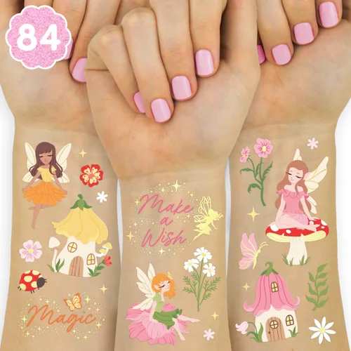 xo, Fetti Woodland Fairy - Tatuajes temporales – 84 estilos de aluminio | Suministros de cumpleaños de princesa mágica, decoraciones de baby shower