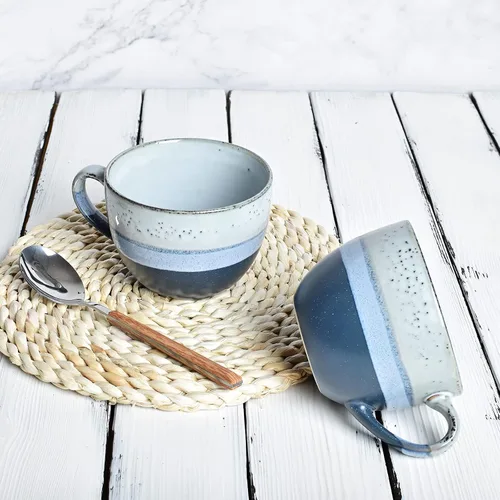 Miniatura 5 de Bosmarlin Juego de 2 tazas grandes de cerámica para café con leche, tazas de sopa jumbo de cerámica para oficina y hogar, 18 onzas, aptas