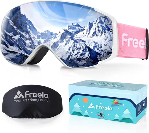 Miniatura 12 de Freela Gafas de esquí y snowboard para niños pequeños (3-14) jóvenes anti niebla anti UV gafas niñas niños equipo de esquí de nieve Lente plateada B