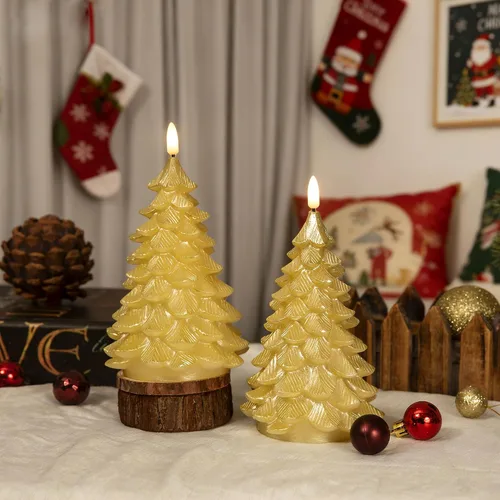 Miniatura 7 de LUSHARBOR Velas sin llama con control remoto y temporizador, pack de 2 Velas de árbol de Navidad, velas LED operadas por batería, de cera real
