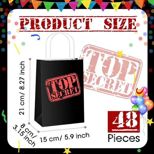 Miniatura 2 de Lincia 20 bolsas de regalo de espías Top Secret para fiesta, agente secreto misterioso, bolsas de papel kraft con asas, temática de espía