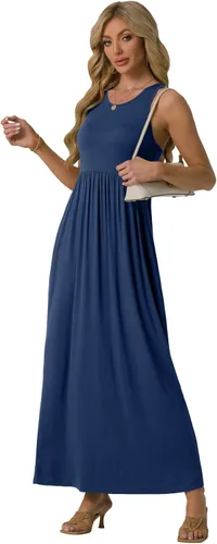 Miniatura 3 de GRECERELLE - Vestido largo sin mangas para mujer, con estampado floral y espalda cruzada, informal, con bolsillos