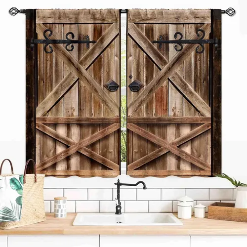 Miniatura 21 de Cortinas de puerta de granero, cortinas de madera rústica de granja, cabina de madera, tablón de madera, puerta de garaje de madera de granero