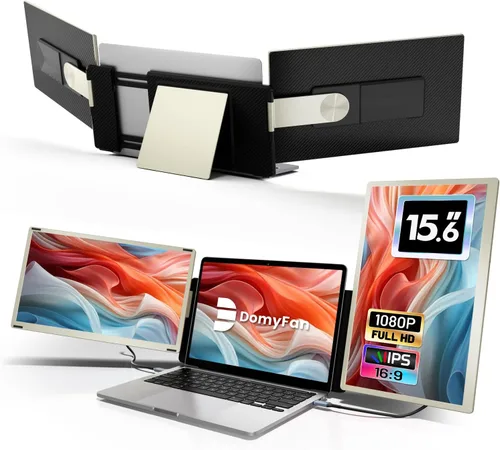 domyfan - Extensor de pantalla portátil triple para laptop de 15.6", 120% sRGB FHD 1080P IPS, conector tipo C, USB, HDMI, conectar y usar (Plug and