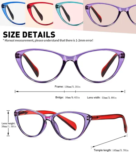 Miniatura 4 de Lentes de lectura de ojo de gato para mujer con bloqueo de luz azul, lectores para mujer 2.75 con bisagras de resorte cómodas, anteojos de diseñador