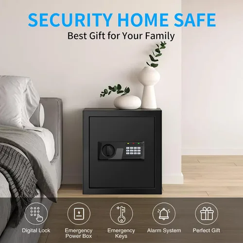 Miniatura 5 de Caja fuerte de 2.3 pies cúbicos a prueba de fuego para USO DOMÉSTICO, caja fuerte de seguridad digital con teclado programable y llaves de repuesto