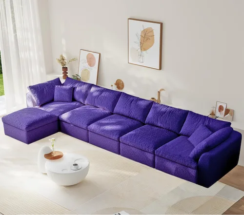 Miniatura 27 de Sofá modular de nube sin hueso de 108 pulgadas con asiento profundo para sala de estar, sofá en forma de L con otomana, tela de copo de nieve y Negro