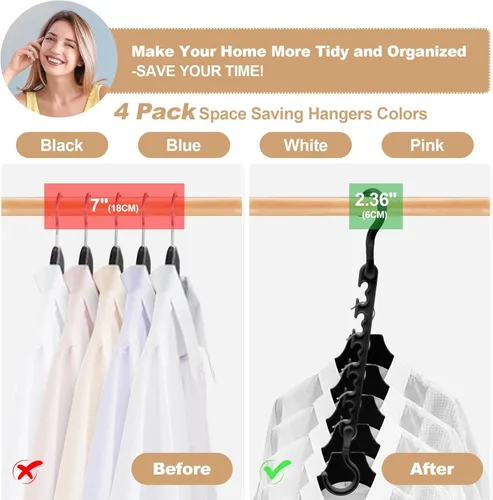 Miniatura 6 de 4 Pack Esencial para Dormitorio Universitario para Niñas, Organizadores de Armario y Almacenamiento, Perchas de Plástico para Ropa con 5 Agujeros