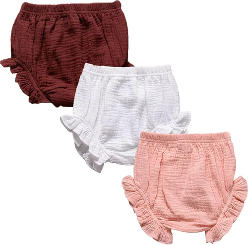 Conjunto de 3 piezas de pantalones cortos para recién nacidos, para bebés, niñas y niños, mezcla de lino y algodón, lindos pantalones cortos