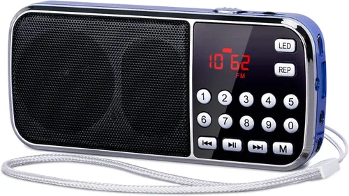 Miniatura 8 de PRUNUS J-189 Radio FM Bluetooth AM, pequeña radio portátil – altavoz dual graves pesados, linterna LED, tamaño de bolsillo, tarjeta TF USB AUX Rojo