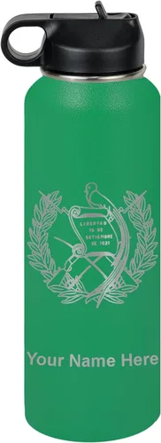 Miniatura 59 de LaserGram Botella de agua personalizada, bandera de Guatemala, acero inoxidable de doble pared aislada al vacío con popote superior, regalo grabado