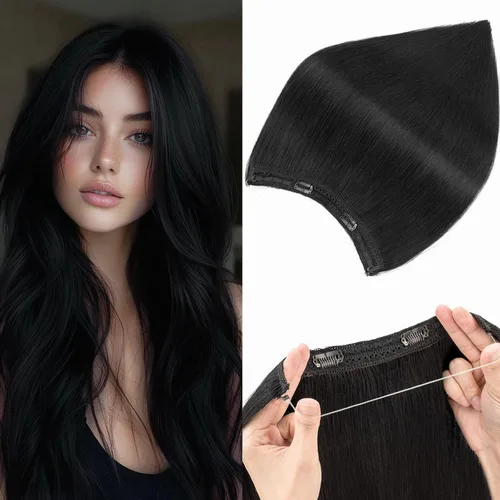 Miniatura 11 de Extensiones de cabello en aureola de cabello humano real, Extensión de cabello Halo 100% cabello humano, Extensiones de cabello con alambre, Lacio