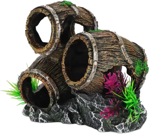 Miniatura 7 de UNEAK - Decoraciones de acuario Tres barriles rotos apilados Decoración de pecera Ornamento Paisajismo Sobre Rocas Cueva Agua Salada Agua Dulce