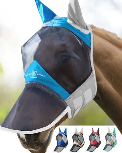 Miniatura 34 de Harrison Howard CareMaster Pro - Máscara luminosa para mosca de caballo, gran espacio para los ojos, nariz larga con orejas, protección UV para Azul