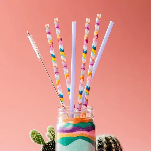Miniatura 7 de Swig Life Juego de popotes reutilizables con purpurina transparente + popote alto Aqua y cepillo de limpieza, cada popote es de 10.25 pulgadas