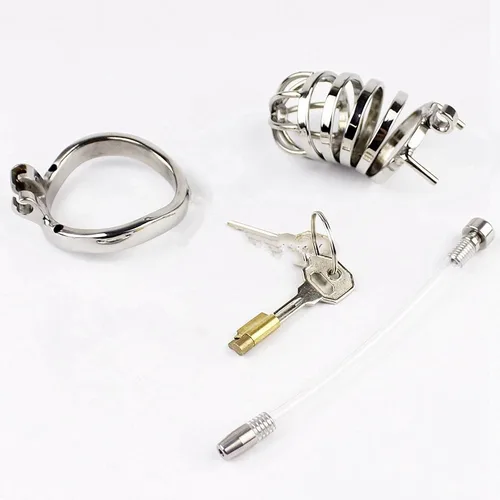 Miniatura 4 de Dispositivo de castidad masculina de acero inoxidable para polla grande con catéter de sonidos uretrales de silicona, juguete sexual para adultos