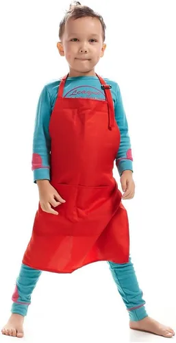 Miniatura 2 de Niños Art Smock Niños Pintura Babero Delantal Kit Artesanía 2 Bolsillos Espaciosos Rojo