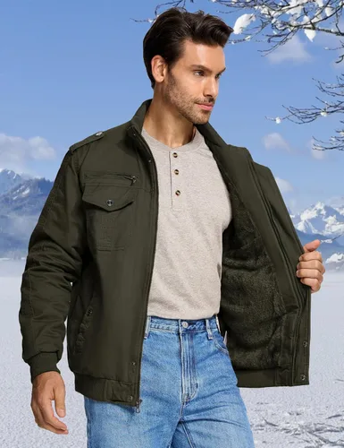 Miniatura 3 de CRYSULLY - Abrigo de invierno para hombre, estilo casual, con forro polar, bolsillos múltiples, estilo campo, con capucha extraíble