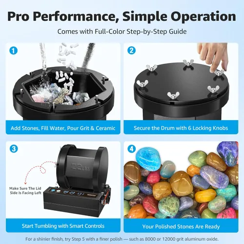 Miniatura 6 de Vaso de roca profesional – Pulidor de rocas de capacidad extra grande de 22 libras con motor sin escobillas, monitoreo de potencia en tiempo real