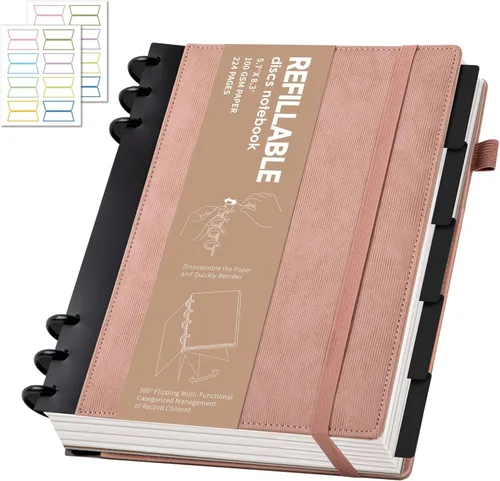 Miniatura 20 de Yoment - Cuaderno de diario de cuero para trabajo, recargable, 224 páginas, 100 GSM, papel grueso, cuaderno de 5 materias con separadores y pestañas
