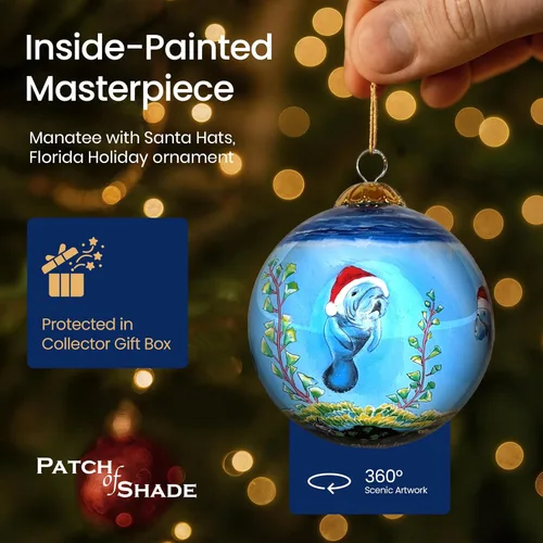 Miniatura 3 de Adorno de Navidad de Manatí pintado a mano, bola de cristal de la vida marina costera, decoración navideña de playa tropical, animal marino