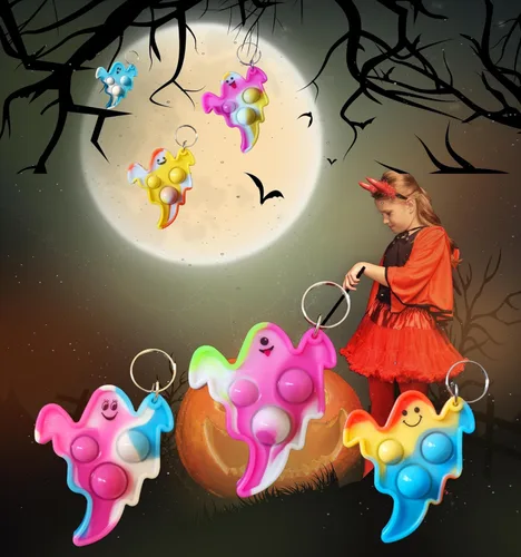 Miniatura 4 de Paquete de 100 mini juguetes para ansiedad de fantasmas de Halloween a granel para niños, recuerdos de fiesta y regalos para estudiantes en el aula