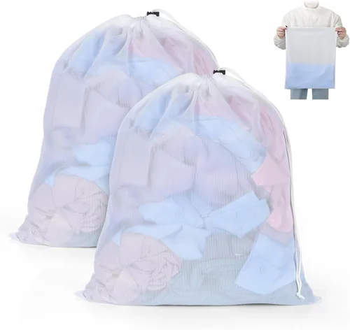 OTraki Bolsas de lavandería de malla de 16 x 20 pulgadas, 2 unidades con cordón pequeño, bolsa de lavado para ropa sucia, lavable a máquina, brasier