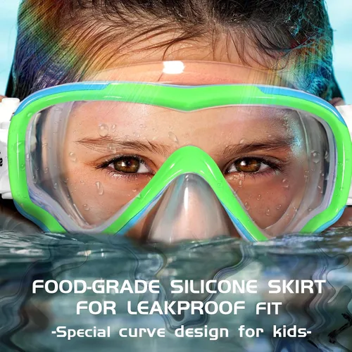 Miniatura 6 de Seago Gafas de natación para niños, máscara de buceo para jóvenes (5-15), antivaho 180° visión clara azul y verde