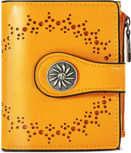 Miniatura 15 de Tipmile - Cartera pequeña para mujer, cartera de cuero con bloqueo RFID, plegable con bolsillo para monedas y con cremallera, Beige, Casual