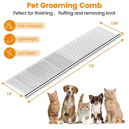 Miniatura 2 de PETTOM Herramienta de aseo de acero para mascotas, peine de mantequilla de acabado de caniche de 7 1/2 pulgadas, peines plateados para perros