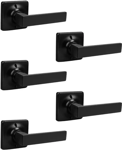 Miniatura 25 de Mengico Paquete de 1 manija de puerta de paso interior negro mate, mango resistente sin bloqueo para puertas de armario y pasillo, reversible