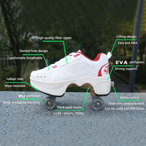Miniatura 4 de Zapatos de patinaje convertibles para hombres y mujeres, zapatos de paseo automáticos para niños y adultos, patines con doble fila de ruedas, ruedas