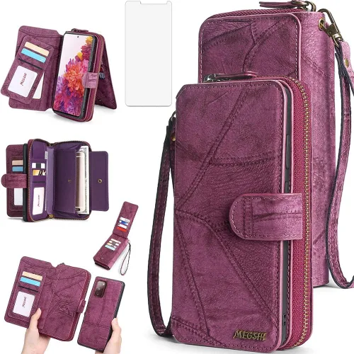 Asuwish Funda de teléfono para Samsung Galaxy S20 FE 5G 6.5 pulgadas con cremallera con protector de pantalla y tarjetero de espejo abatible Cell S