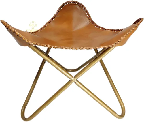 Miniatura 38 de Pie plegable de mariposa de cuero Acento de salón, camping, caminar, caza, senderismo, pesca, viajes (beige)