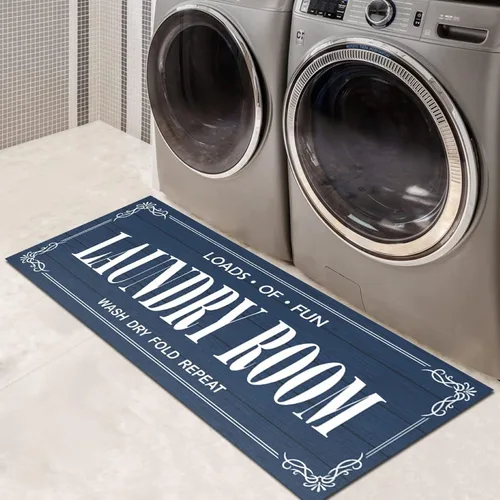 Miniatura 11 de Alfombra antideslizante para lavandería, decoración de lavandería, alfombra lavable para lavandería, baño, vestíbulo, cocina, 17 x 47 pulgadas, Negro