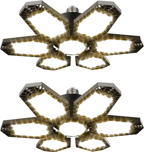 Miniatura 10 de TANBABY Luz LED mejorada para garaje, luz de techo LED deformable de 150 W, 15000 lm, E26/E27, iluminación de garaje con bombilla de 6+1 paneles