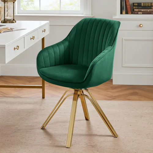 Miniatura 15 de Volans Silla giratoria decorativa, sillas de comedor modernas de mediados de siglo con patas huecas de metal negro, silla de escritorio de oficina