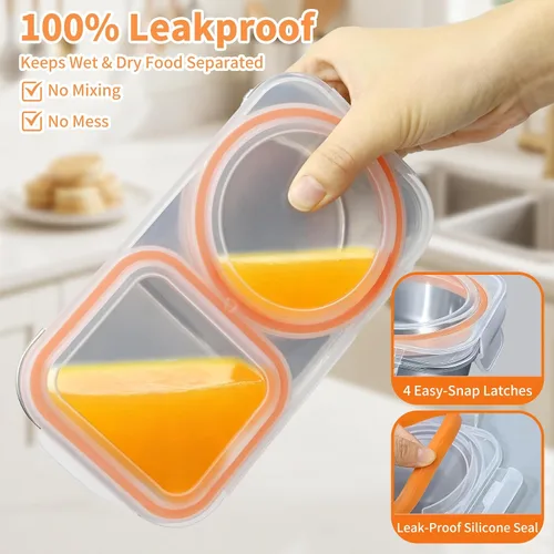 Miniatura 3 de Recipientes de acero inoxidable con tapa, contenedores reutilizables de 2 compartimentos para aperitivos a prueba de fugas, contenedor